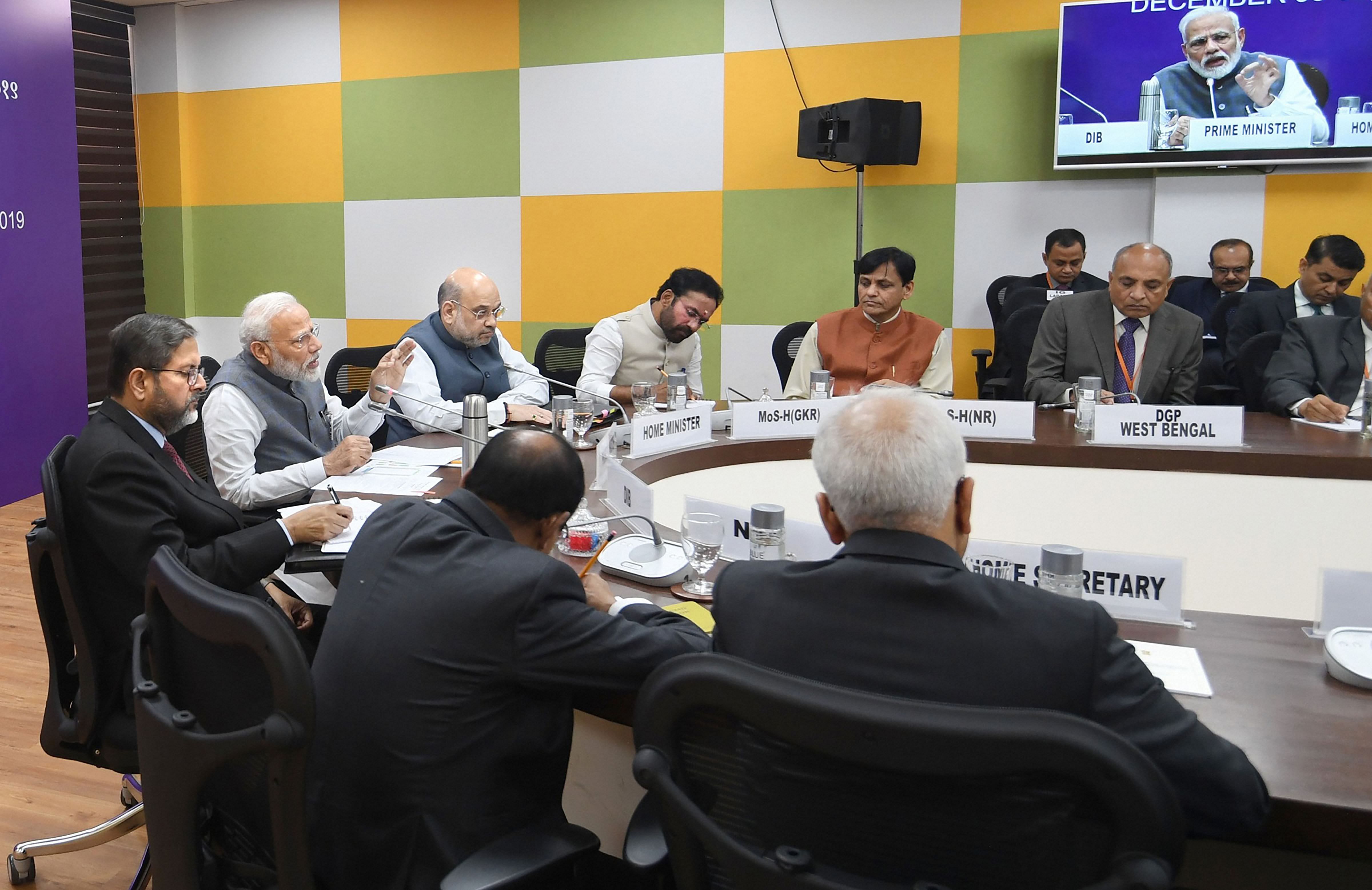 Prime Minister Narendra Modi and Union Home Minister Amit Shah at the All India Conference of Director Generals /Inspector Generals of Police-2019, at IISER in Pune. (PTI Photo)