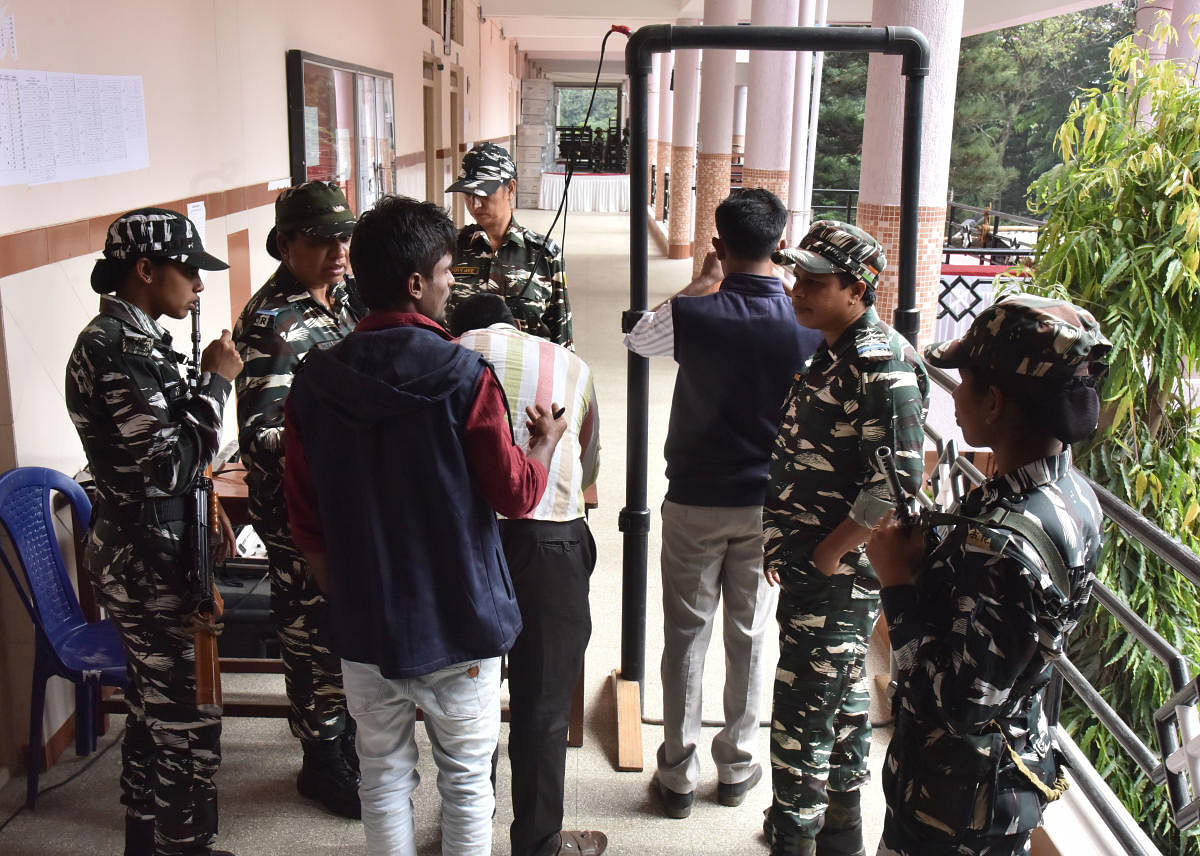 CRPF guard a strongroom at  Mount Carmel college (DH Photo)