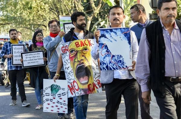 A protest against Citizenship Amendment Bill (CAB). Photo by PTI.