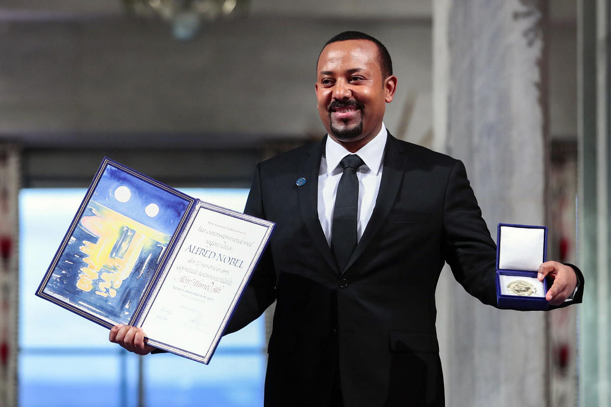 Ethiopia's Prime Minister Abiy Ahmed receiving the Nobel Peace Prize. (Photo by AP)