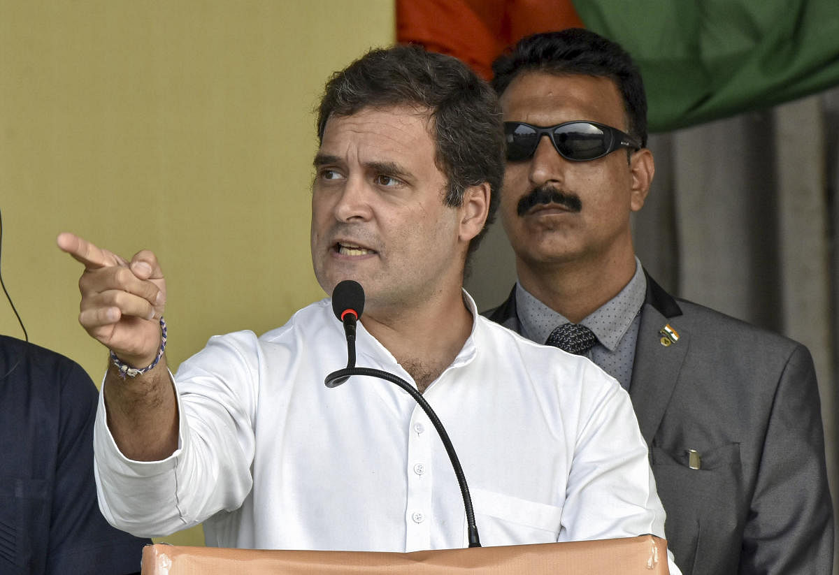 Congress MP Rahul Gandhi addresses an election campaign rally (PTI Photo)