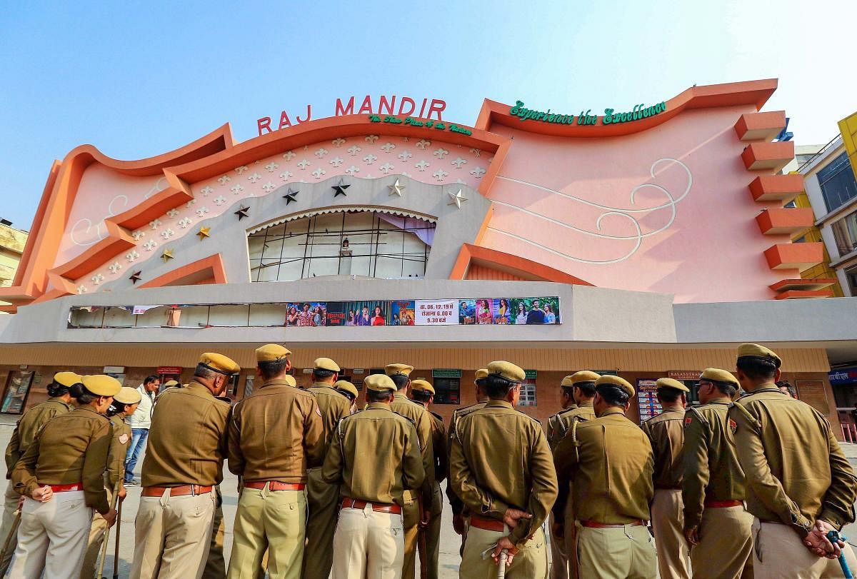 Policemen during a protest by Jat community members over an alleged controversial scene in the film 'Panipat' film (PTI  Photo)