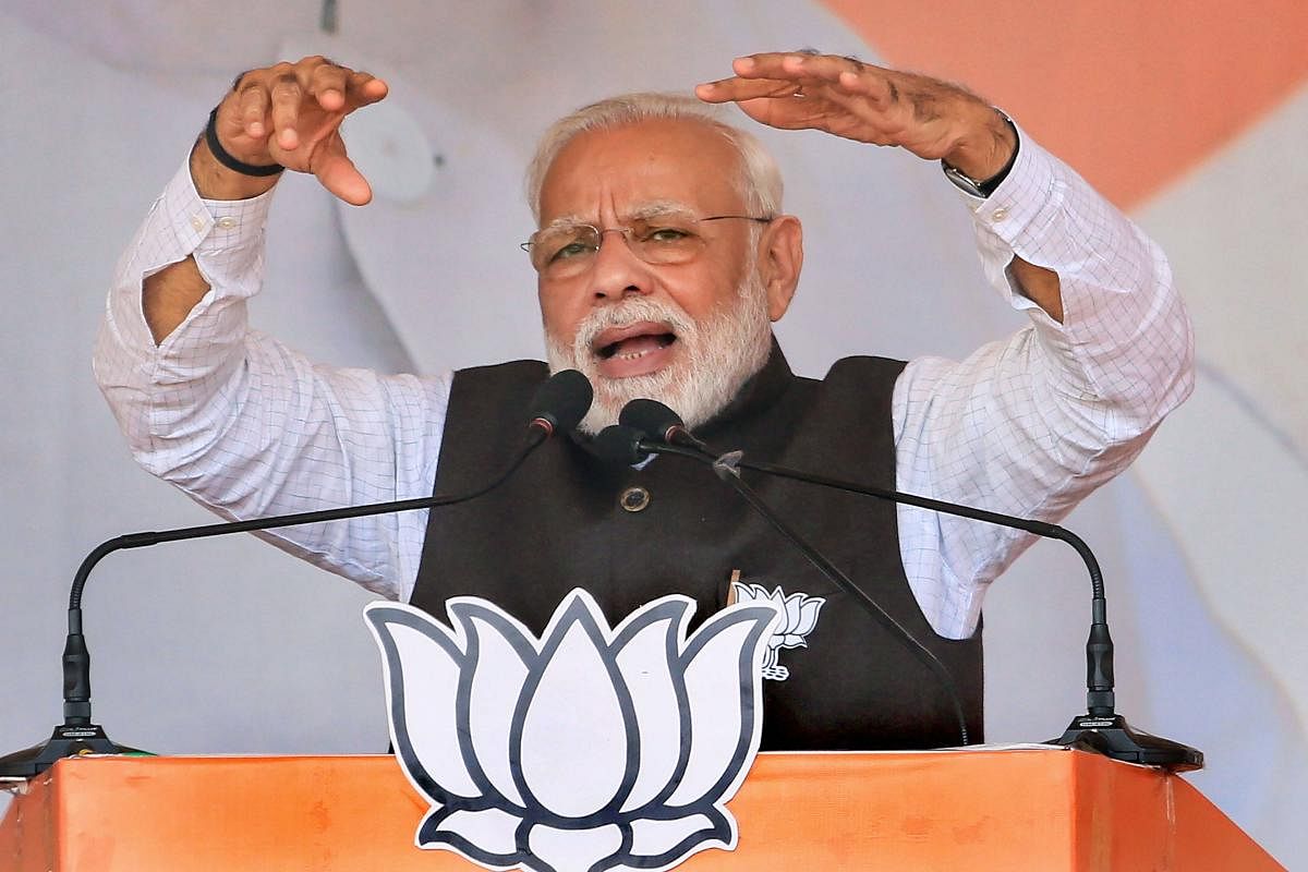 Addressing a poll rally here, Modi asserted that he never cared about vote-bank politics, but have always believed in working for the welfare of people. (PTI Photo)
