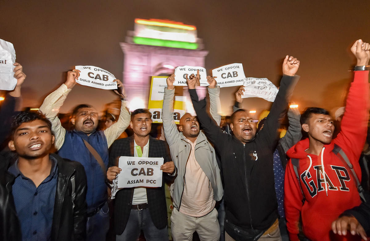  Members from various organisations during a protest against passing of Citizenship Amendment Bill (CAB). (PTI Photo)