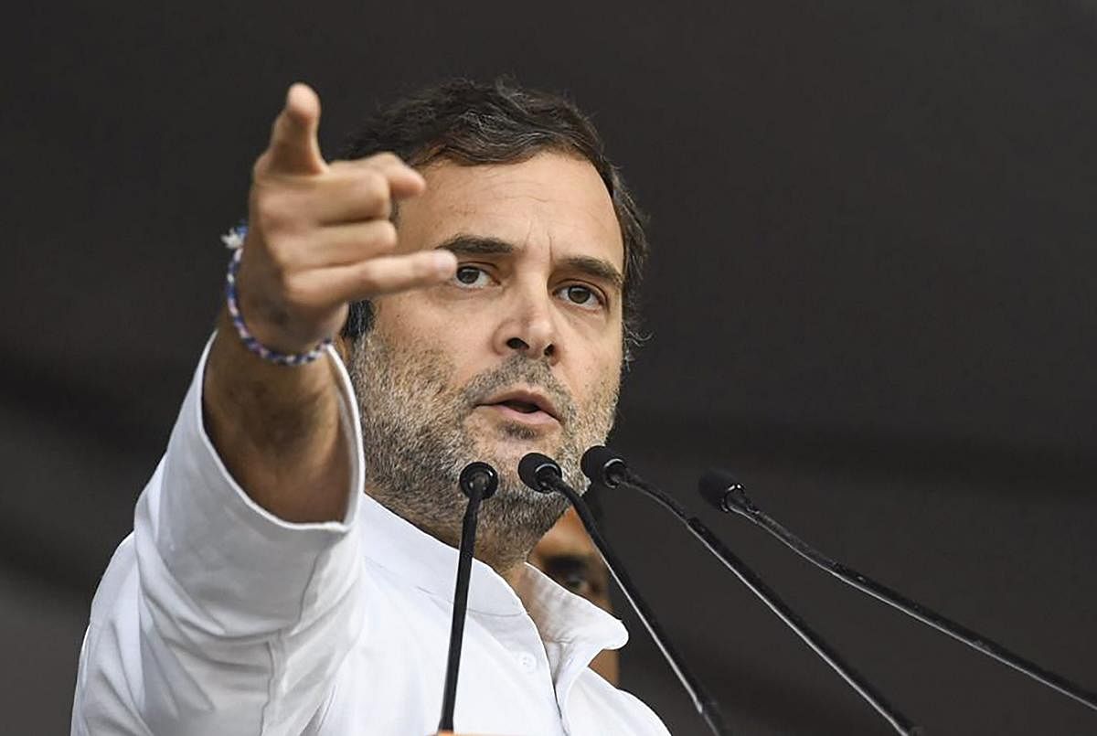 Congress leader Rahul Gandhi at the party's 'Bharat Bachao' rally in New Delhi on Saturday.