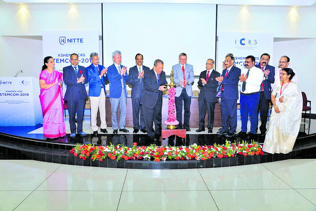 Nitte (Deemed to be University) Chancellor N Vinaya Hegde inaugurates the third biennial national conference on ‘Current Advances in Stem Cell-based Regenerative and Cellular Medicine’ at Deralakatte on Saturday.