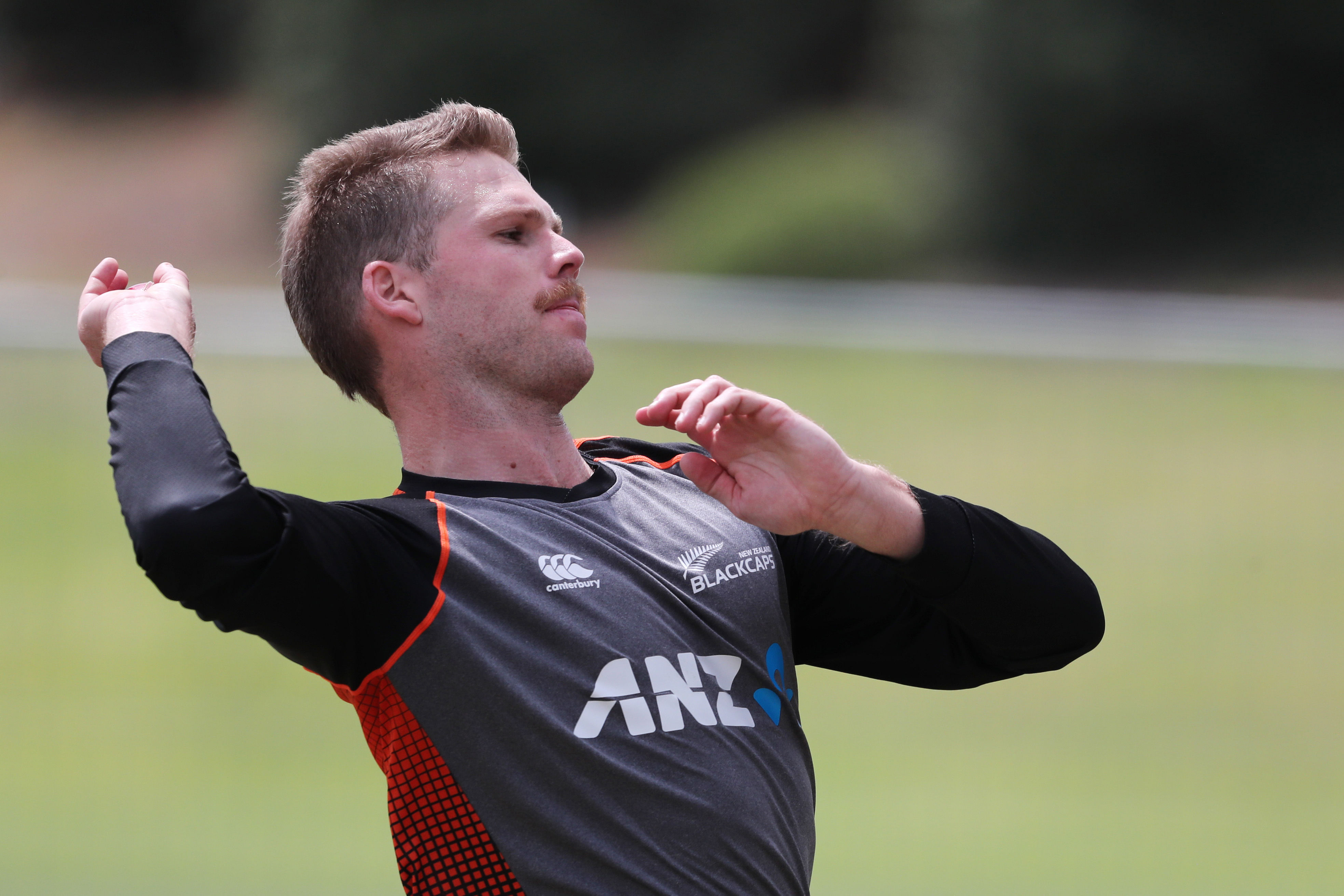 New Zealand Lockie Ferguson bowls during a training session ahead of the first Test match between New Zealand and England played at Bay Oval in Mount Maunganui. (AFP Photo)