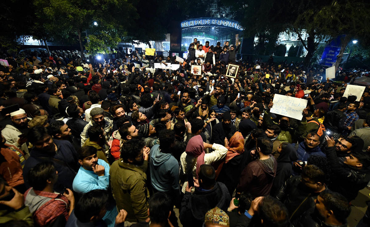 A protesting Jawaharlal Nehru University student said, "We have come here to support the protesting students who have been attacked by the police. We want the police to leave the campus as soon as possible". (PTI Photo)