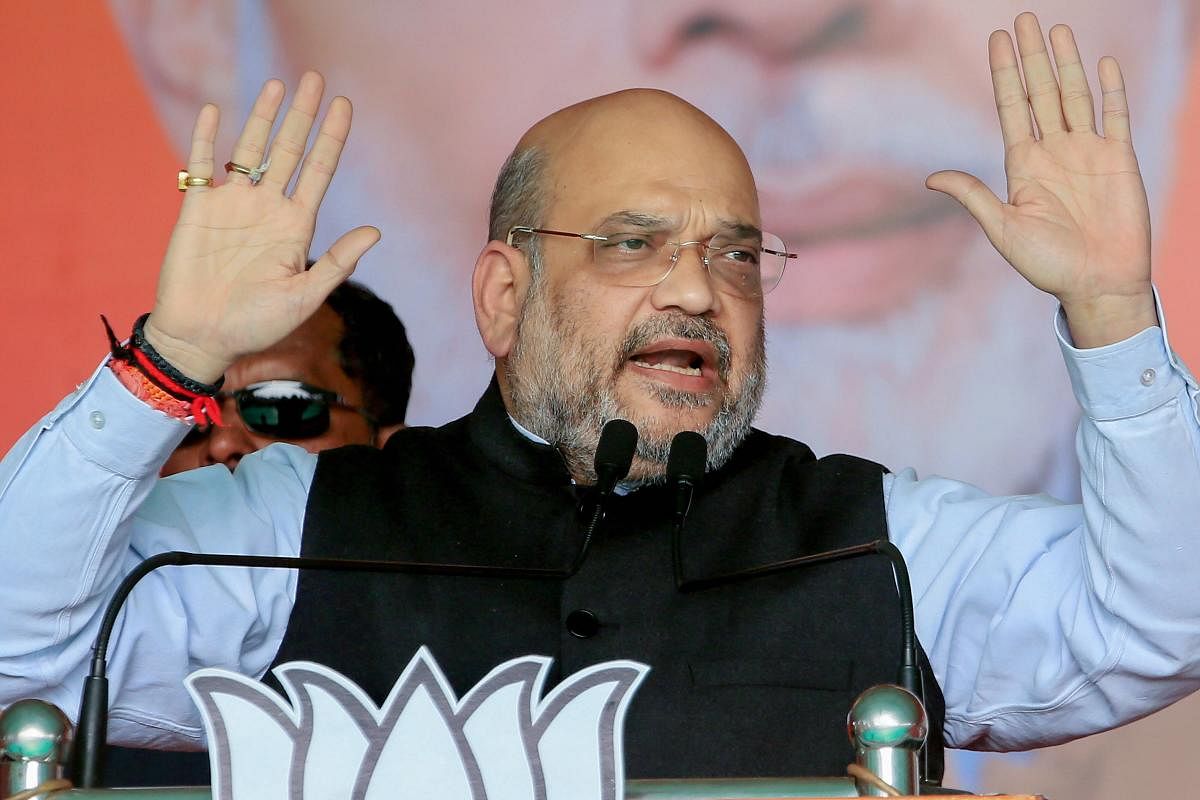 Home Minister Amit Shah at a poll rally in Pakur, Jharkhand, on Monday. PTI