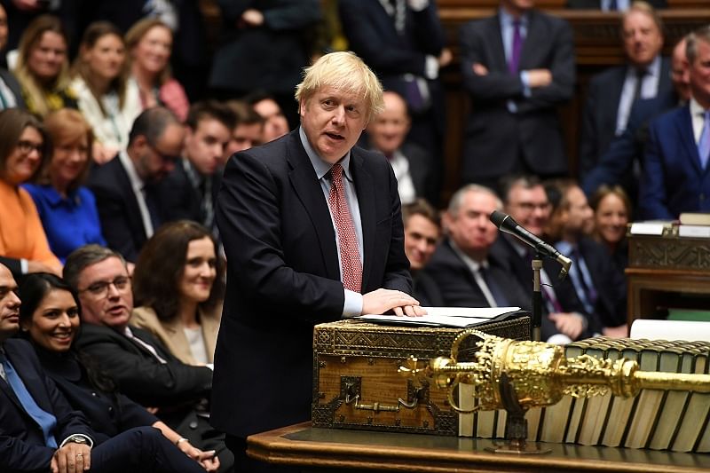 Britain's Prime Minister Boris Johnson speaks during a lawmakers meeting to elect a speaker, in London, Britain. (Reuters Photo)