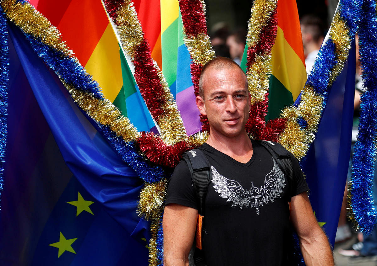 A reveller takes part in the annual Gay Pride parade. (Reuters Photo)