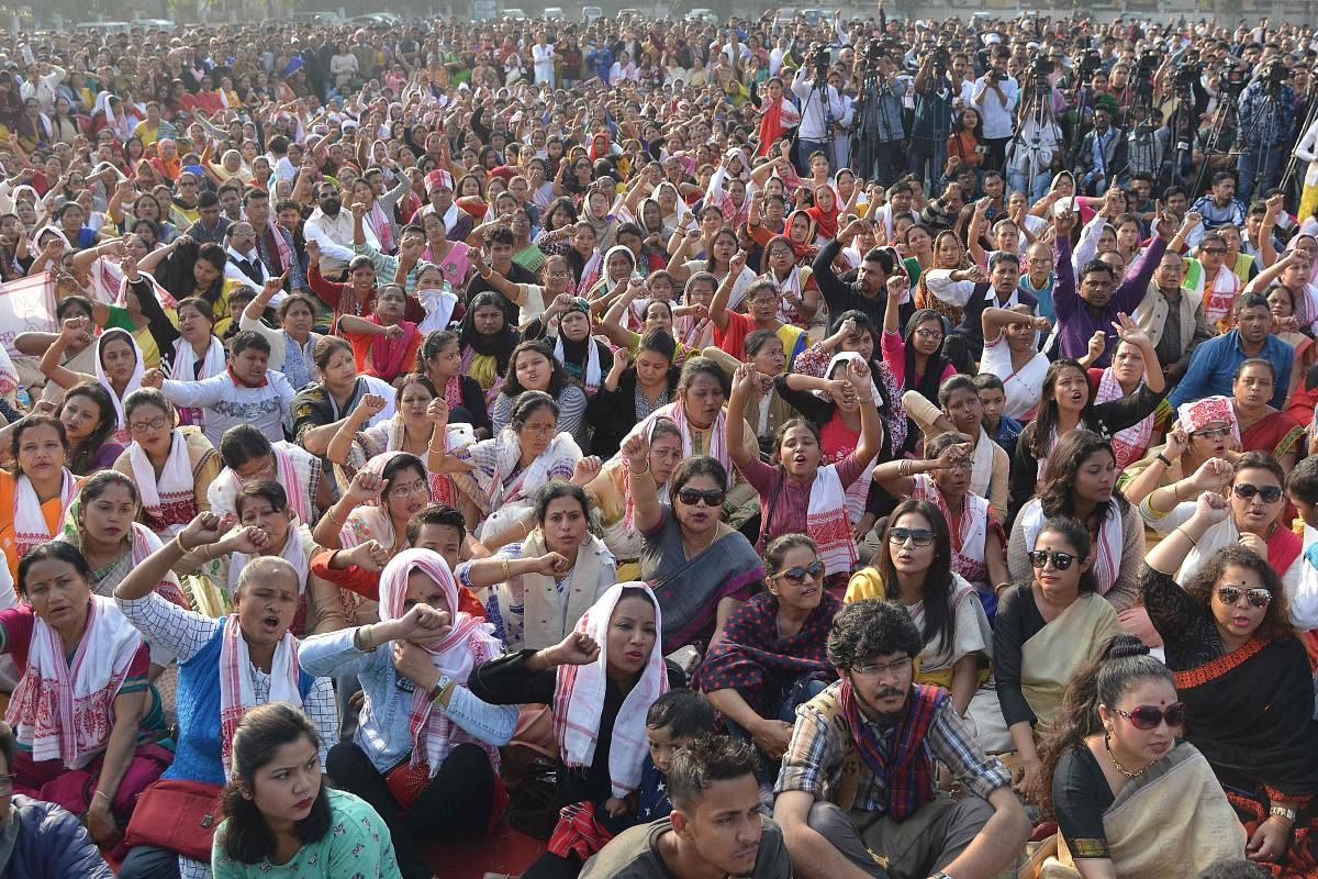 Protesters shout slogans during a demonstration against India's new citizenship law in Guwahati. AFP