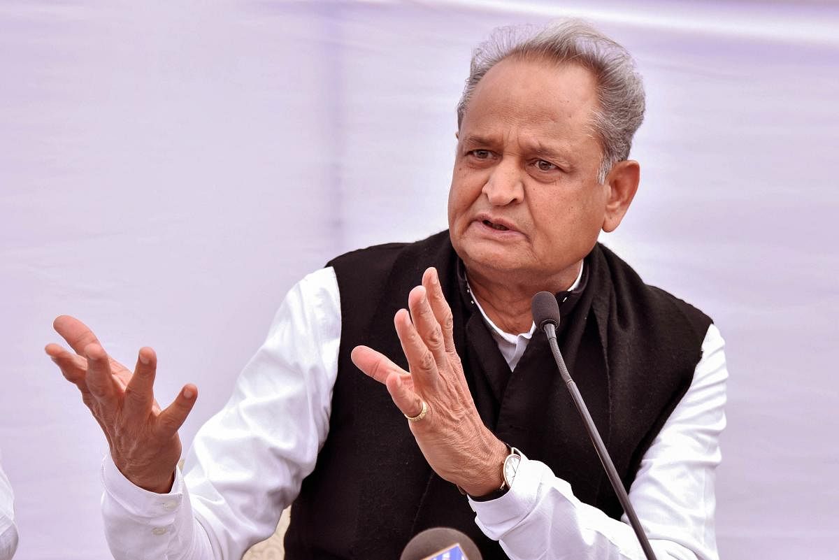 Rajasthan Chief Minister Ashok Gehlot addressing a press conference. PTI photo