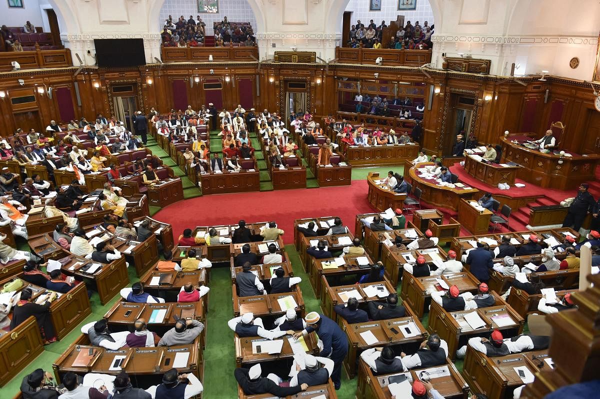 As soon as the House met for the day, opposition members created noisy scenes over various issues leading to the adjournment of the proceedings for a brief period. Representataive image/PTI