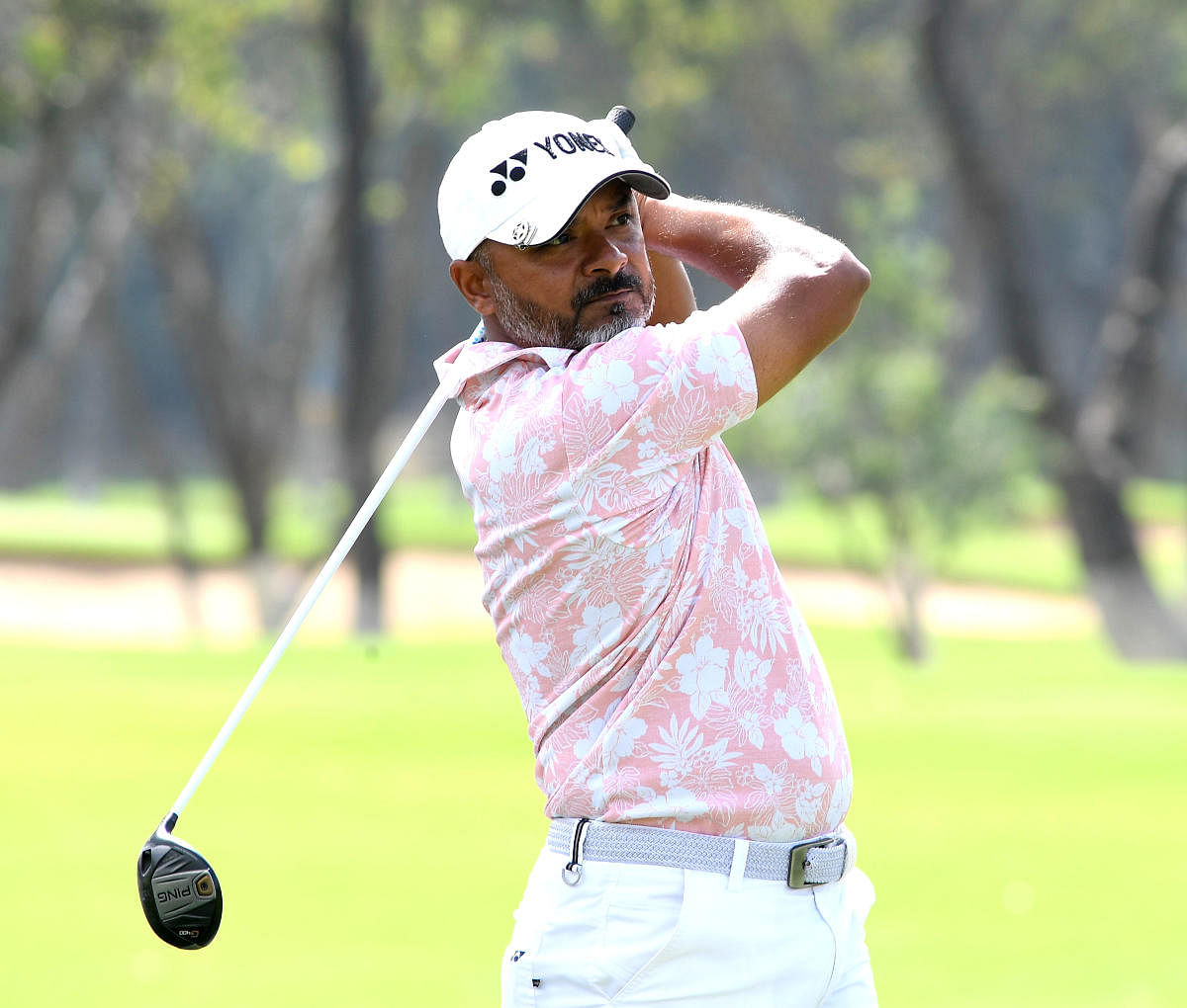 Rahil Gangjee carded 71 to stay in contention at second place in Bengaluru Open Golf Championship at the KGA course on Thursday. DH Photo/ Srikanta Sharma R