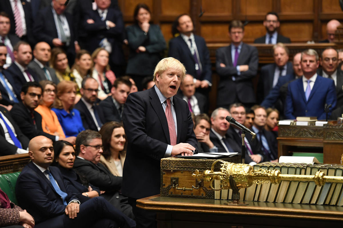 Britain's Prime Minister Boris Johnson speaks during a lawmakers meeting to elect a speaker, in London, Britain December 17, 2019. (Reuters Photo)