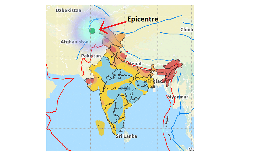 Earthquake intensity map. (Screengrab from National Centre for Seismology)