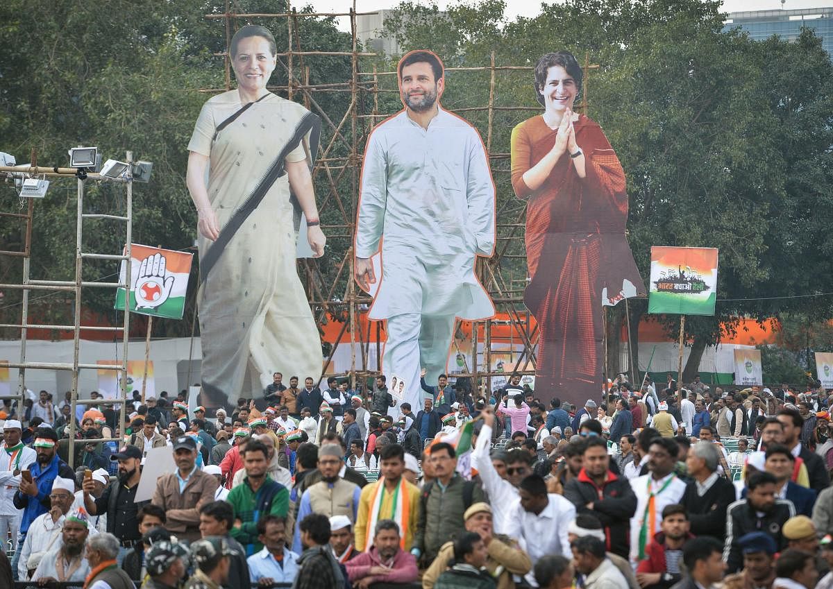 The Congress plan was to organise the protest led by onia Gandhi, Rahul Gandhi and Priyanka Gandhi at Raj Ghat from 2 pm to 8 pm on Sunday but as police denied permission, the party decided to postpone it to Monday. Photo/PTI