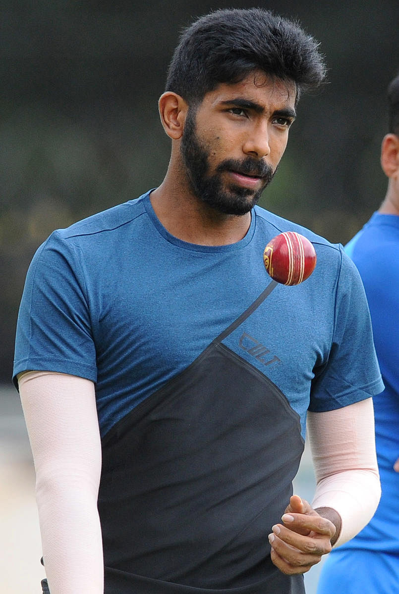 Indian fast bowler Jasprit Bumrah in action during the practice session at Chinnaswamy Stadium in Bengaluru on Friday. | DH Photo: Pushkar V