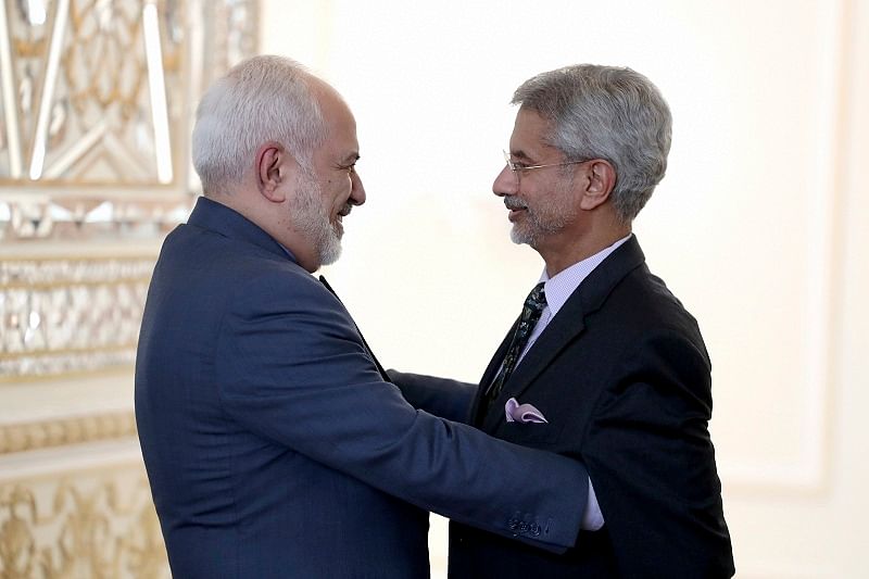 Iranian Foreign Minister Mohammad Javad Zarif, left, welcomes his Indian counterpart, Subrahmanyam Jaishankar, for their meeting in Tehran, Iran. (PTI Photo)