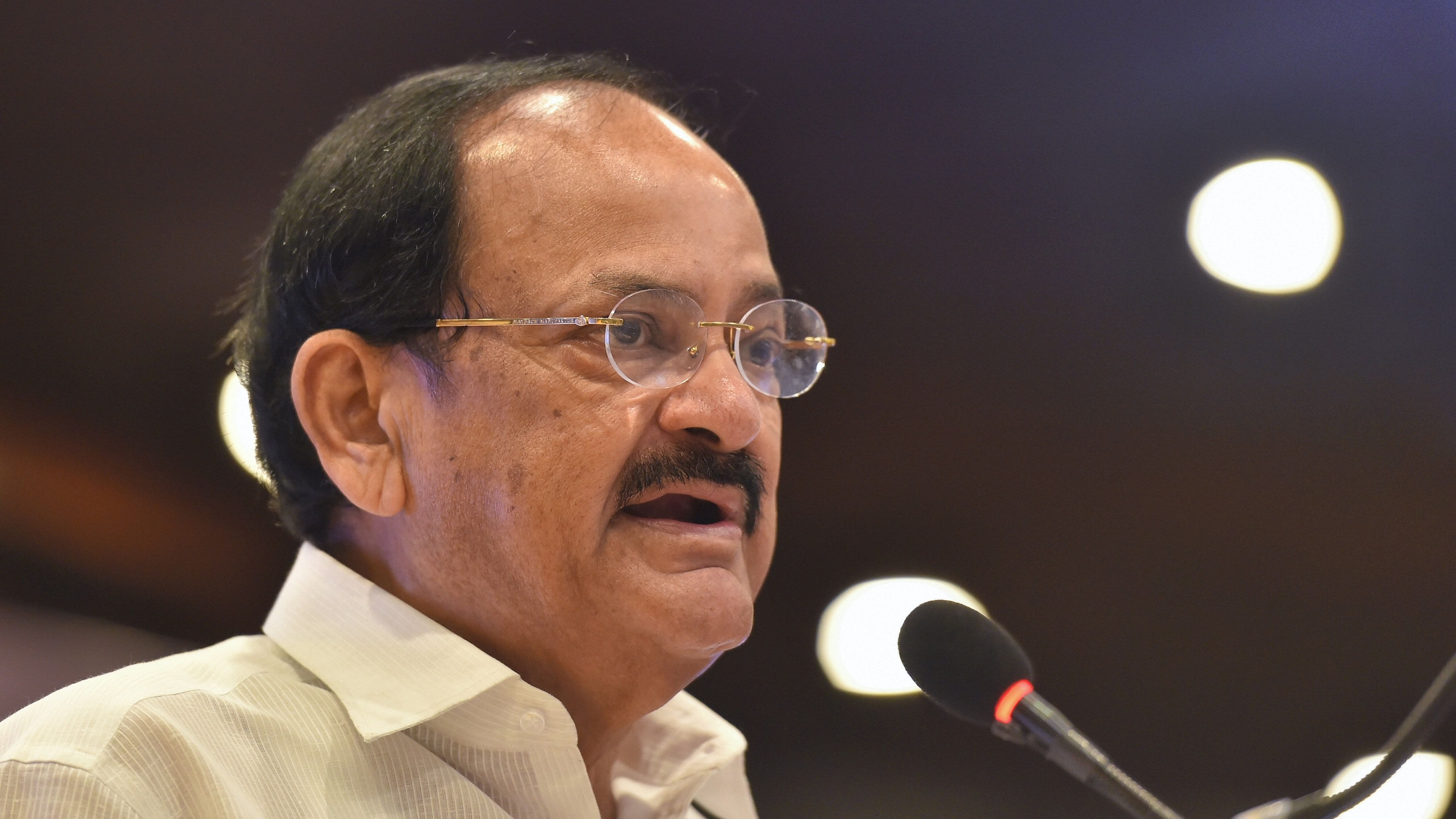  Vice President M Venkaiah Naidu addresses during the release of a book of selected speeches by President Ram Nath Kovind 'The Republican Ethic'. (PTI Photo)