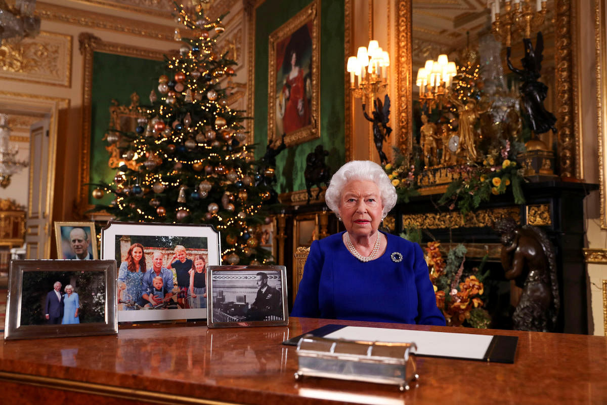Britain's Queen Elizabeth poses, after recording her annual Christmas Day message in Windsor Castle, in Berkshire, Britain. (Reuters Photo)
