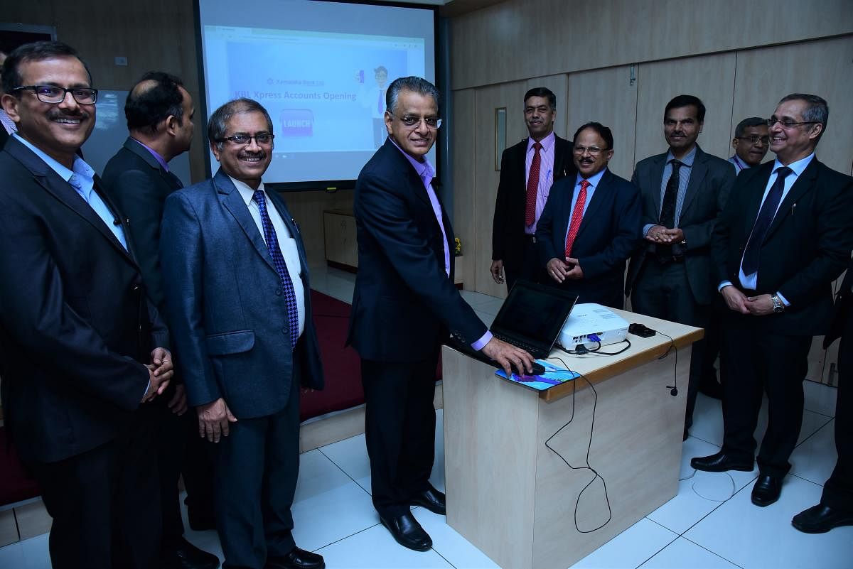Mahabaleshwara M S, managing director and CEO, Karnataka Bank, launches 'KBL Xpress SB Accounts'.
