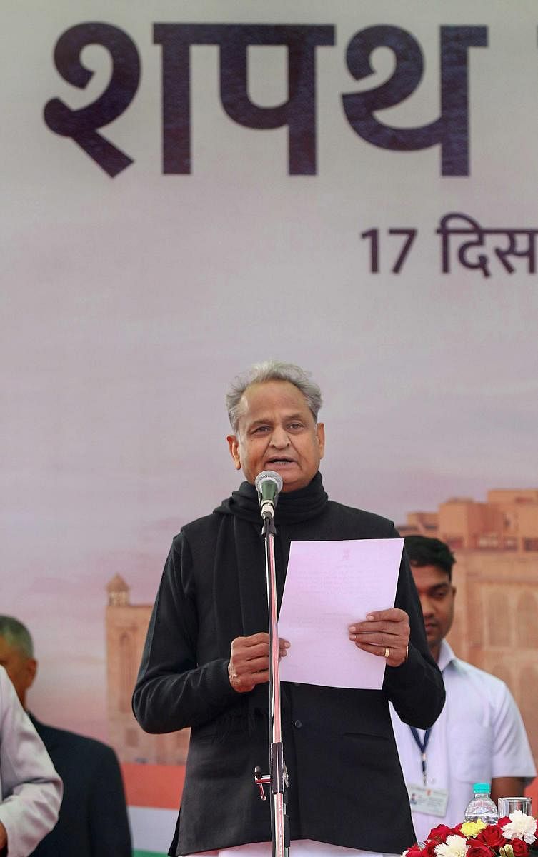 Ashok Gehlot taking oath as the Chief Minister of Rajasthan. (PTI Photo)