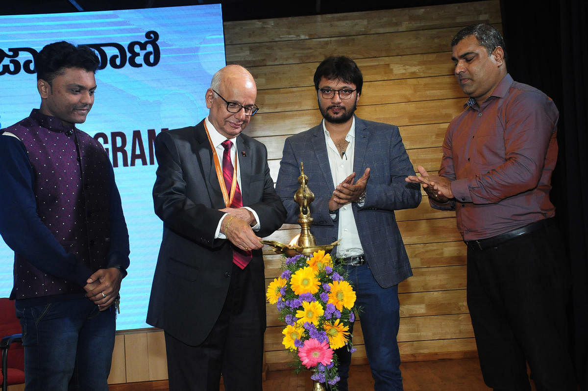 Academy of General Education (AGE) President and MAHE Pro Chancellor Prof H S Ballal inaugurates career guidance programme organised at Dr T M A Pai auditorium in Kasturba Medical College in Manipal on Friday. Resource person Ananth Prabhu G (second from