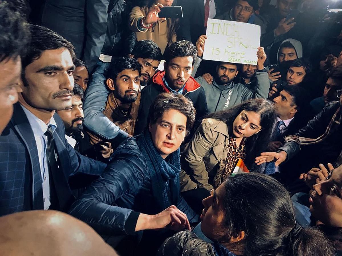 Priyanka Gandhi at an anti-CAA protest. PTI file photo