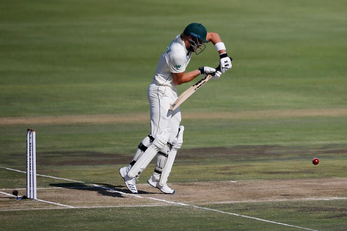 South Africa's Aiden Markram plays a shot during the second day of the first Test cricket match between South Africa and England. (AFP photo)