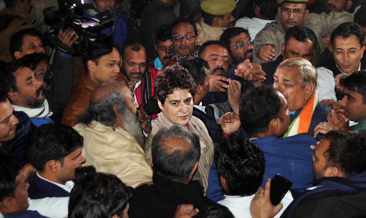 Congress general secretary Priyanka Gandhi Vadra after coming out of residence of ex IPS officer SR Darapuri in Lucknow. PTI