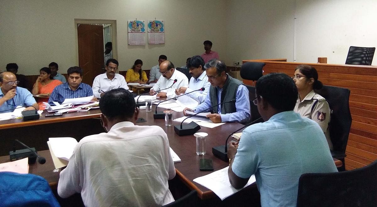 District In-charge Secretary M Maheshwar Rao chairs a district-level review meeting at the deputy commissioner’s office in Manipal.