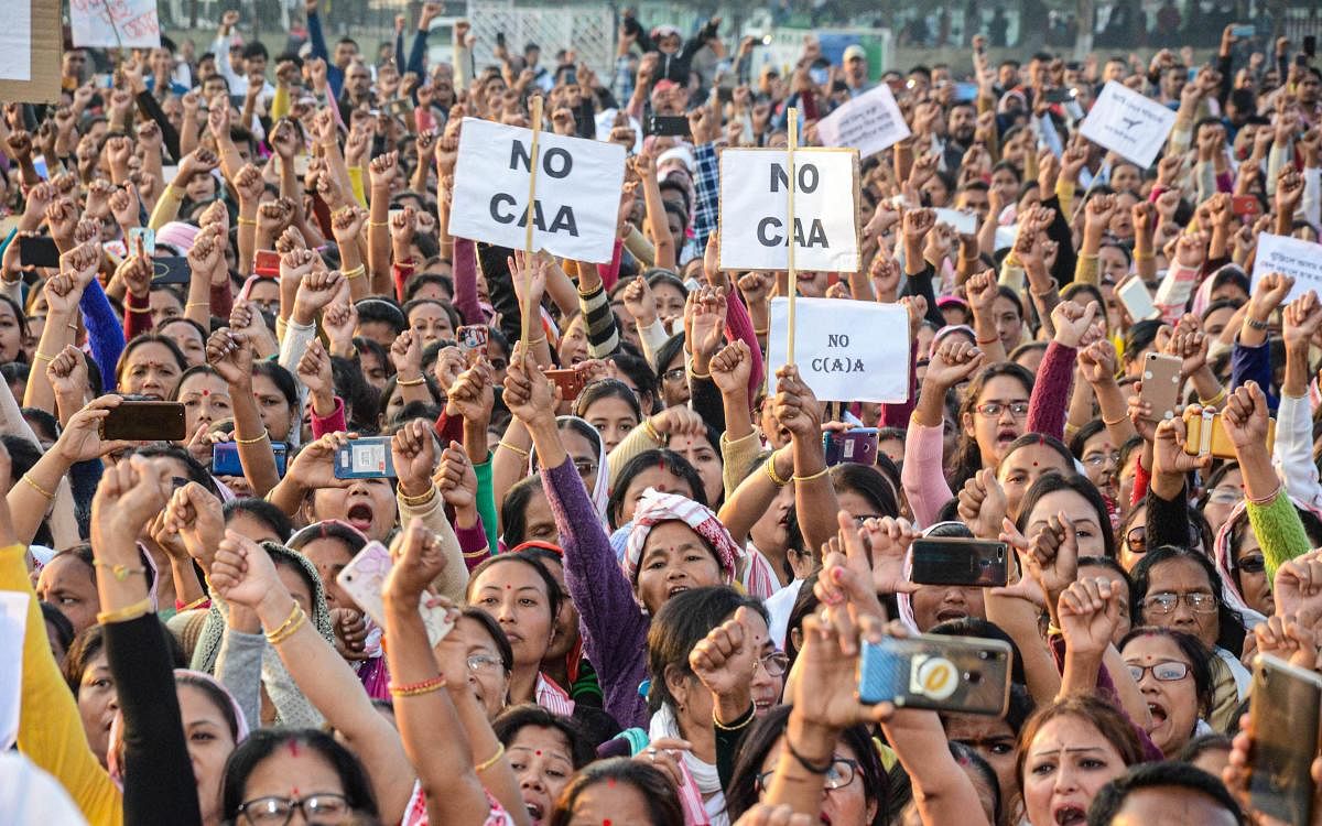 All Assam Students Union (AASU) supporters stage a protest rally against the amended Citizenship Act. (PTI Photo)