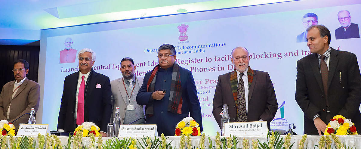 nion Minister for Communications, Law & Justice and Electronics & Information Technology Ravi Shankar Prasad launches the Central Equipment Identity Register System to facilitate tracing of stolen/lost mobile phones, in New Delhi. PTI