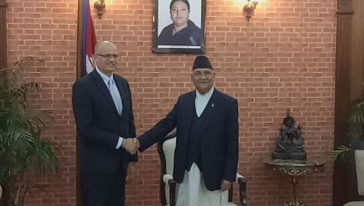 Foreign Secretary Vijay Gokhale called on Prime Minister K P Sharma Oli in Kathmandu in March and held talks on a wide range of issues, including railways and waterway projects, with the top Nepali leadership. Photo/Twitter (@@IndiaInNepal)