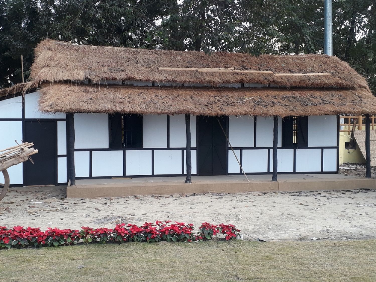 An Assam type house on the bank of the Brahmaputra in Guwahati constructed for Modi-Abe summit. DH photo
