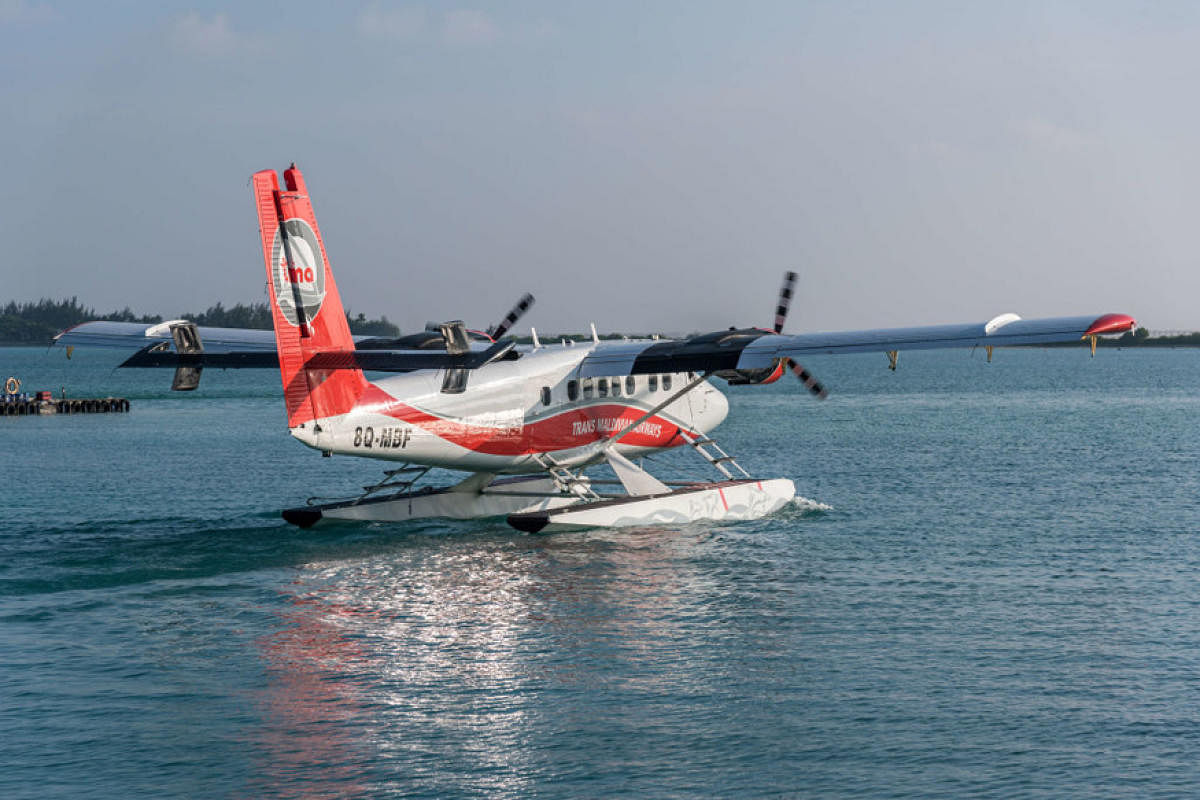 A seaplane begins to taxi towards the take-off area at the Seaplane Terminal at Male International Airport, Maldives. (Getty images)