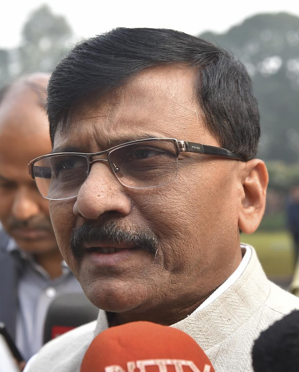 Shiv Sena MP Sanjay Raut speaks to the media during the Winter Session of Parliament, in New Delhi, Wednesday, Dec. 11, 2019. (PTI Photo)