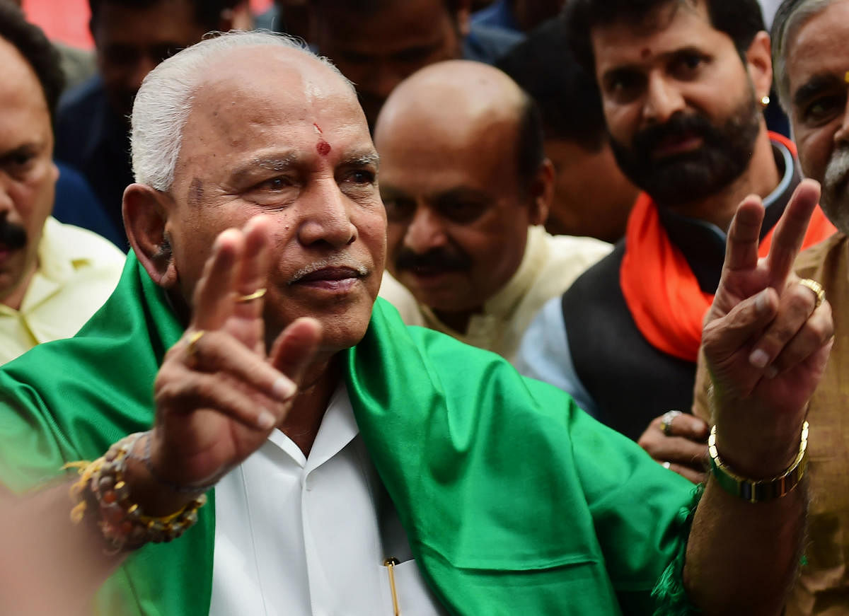With the numbers on his side, the BJP strongman B S Yediyurappa proved majority on the floor of the house, even as 17 Congress-JD(S) legislators who were responsible for the fall of the coalition government were disqualified by the then Speaker under the anti-defection law until the term of the assembly ended. Photo/PTI