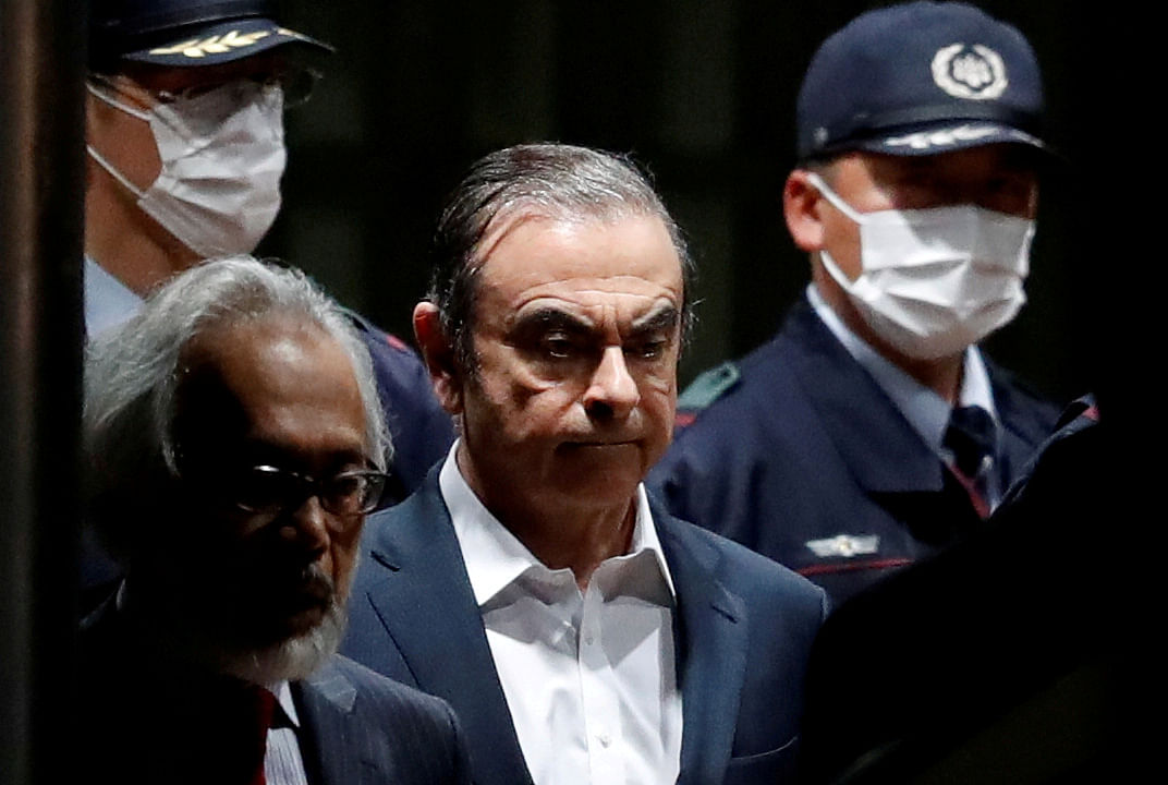 Former Nissan Motor Chariman Carlos Ghosn leaves the Tokyo Detention House in Tokyo. (Reuters Photo)