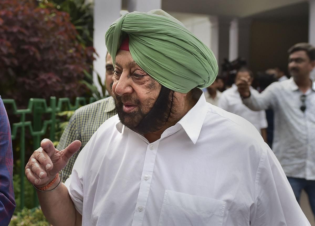 Punjab Chief Minister Amarinder Singh talks to the media as he leaves after attending a high-level party meeting, chaired by Congress interim President Sonia Gandhi (unseen), at AICC HQ in New Delhi, Thursday, Sept. 12, 2019. (PTI Photo)