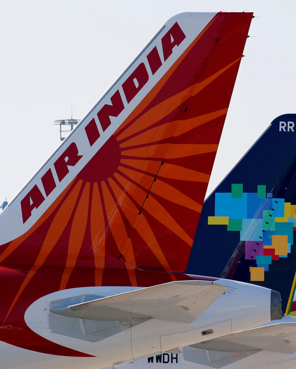 The logo of Air India is pictured on the tail of the passenger aircraft on the tarmac in Colomiers near Toulouse, France, July 10, 2018. (Reuters Photo)