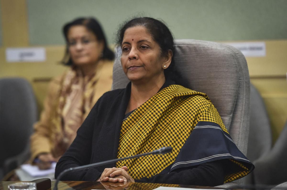 Union Finance Minister Nirmala Sitharaman chairs a pre-budget meeting with industrialists, at Finance Ministry in New Delhi, Thursday, Dec. 19, 2019. (PTI Photo)