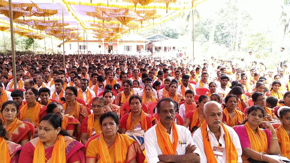 Participants at Bhajana Sambhrama held at Hanumagiri Sri Panchamukhi Anjaneya Kshetra near Puttur.
