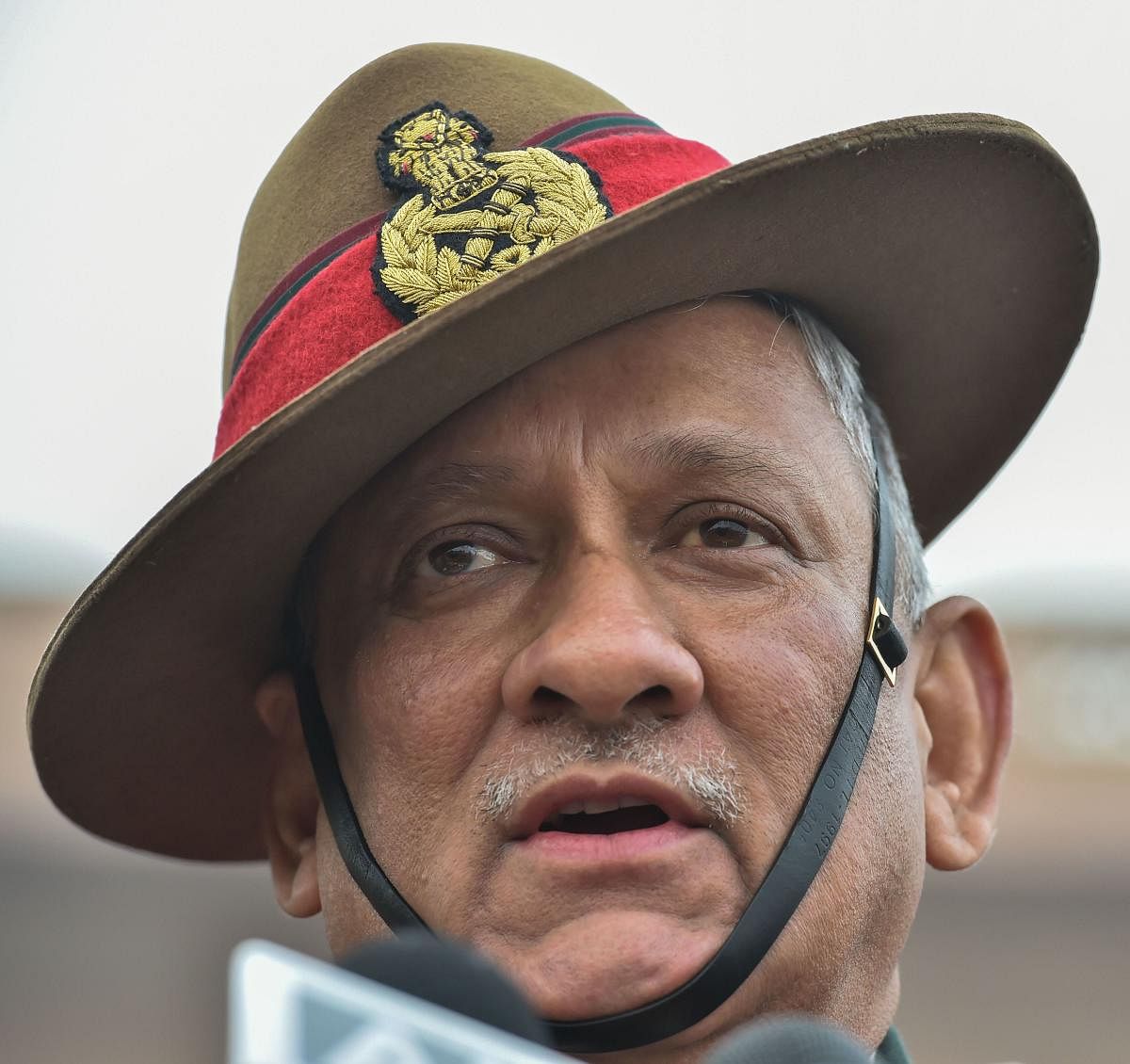India's first Chief of Defence Staff(CDS) Gen Bipin Rawat addresses media personnel after inspecting the Guard of Honour at South Block lawns in New Delhi, Tuesday, Dec. 31, 2019. (PTI Photo)