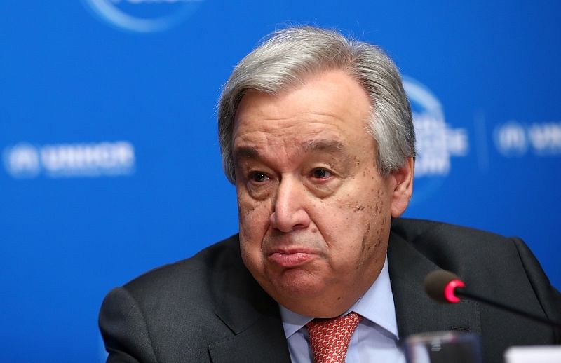 United Nations Secretary-General Antonio Guterres attends a news conference after the First Global Refugee Forum in Geneva, Switzerland. (Reuters Photo)