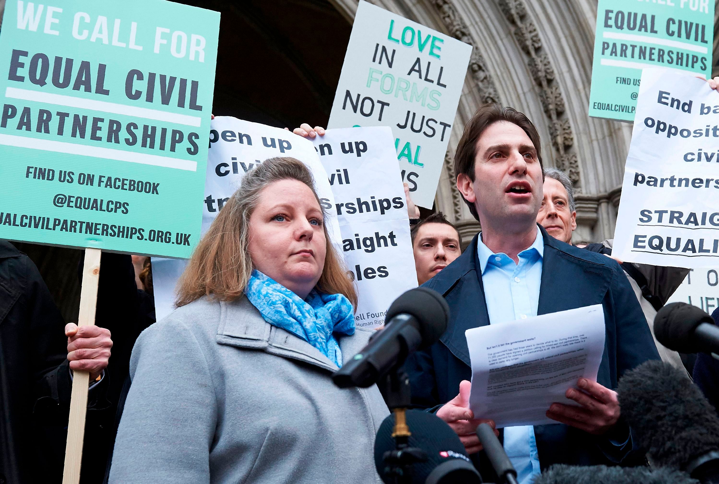A heterosexual couple fighting to enter into a civil partnership. (AFP Photo)