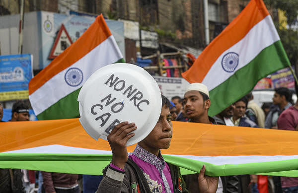 Students take part in a protest rally against NRC and the amended Citizenship Act, in Kolkata, Monday, Dec. 30, 2019. (PTI Photo/Ashok Bhaumik)