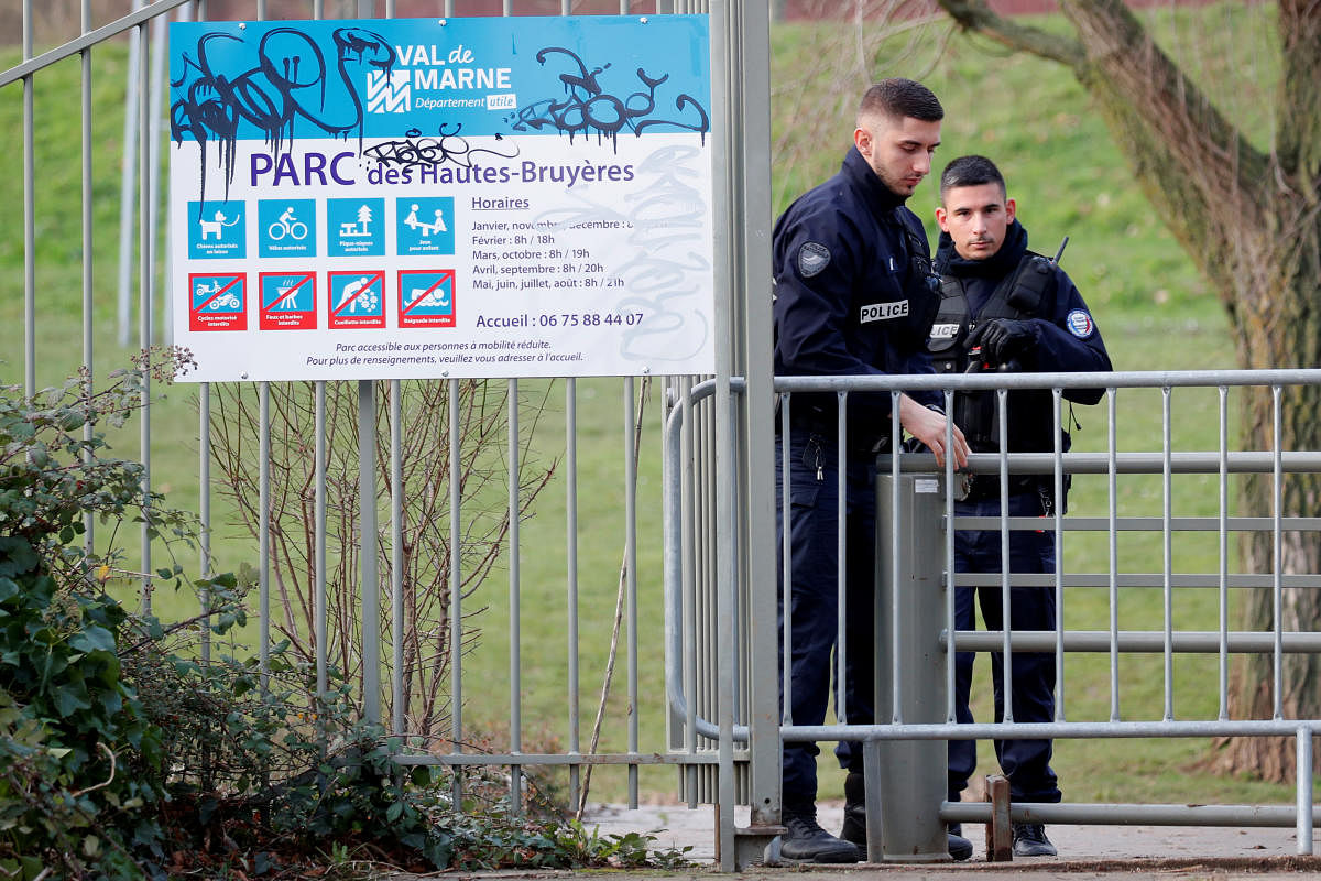 French police secure an area after a knife attack in a public park in Villejuif. Reuters